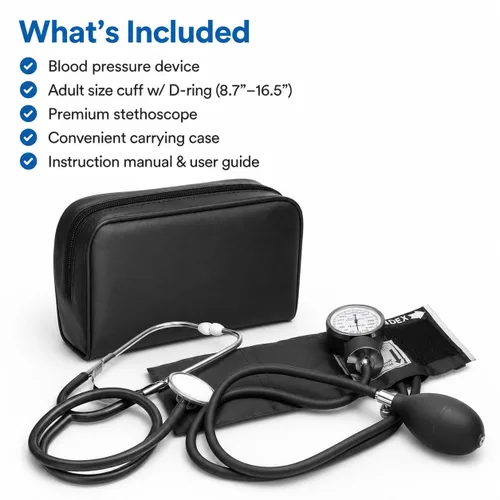 Vista 7 de NOVAMEDIC Brazalete para presión arterial de tamaño adulto auto-tomable negro, kit de esfigmomanómetro aneroide, estetoscopio - máquina profesional