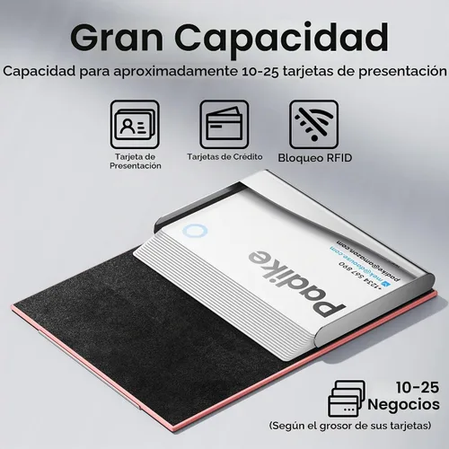 Vista 2 de Padike - Tarjetero profesional de cuero PU y acero inoxidable con múltiples ranuras, tarjetero con cartera para tarjetas de crédito, documento