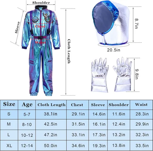 Vista 7 de Latocos Kids Astronaut Costume with Helmet Laser Space Suit for Halloween Boys Girls Pretend Role Play Dress Up Ages 5-14