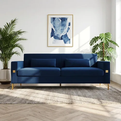 Vista 16 de Sofá de terciopelo de 85.63 pulgadas, moderno sofá biplaza con almohadas, juego de 2 para sala de estar, dormitorio, muebles de apartamento con Beige