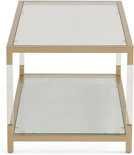Vista 10 de AGV LIGHTING Mesa auxiliar BLEVIO 202205, mesa de centro de doble capa de diseño moderno, perfecta para el espacio vital, parte superior de vidrio