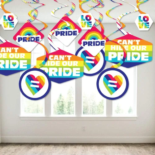 Vista 3 de Big Dot of Happiness Love is Love - Decoración colgante de fiesta de arco iris del orgullo - Remolinos de decoración de fiesta - Juego de 40