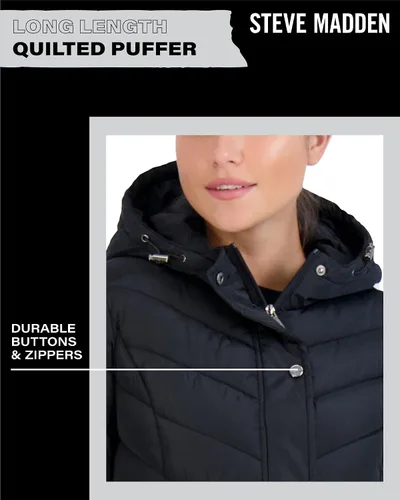 Vista 3 de Madden Girl Chaqueta de invierno para mujer Abrigo largo acolchado maxi acolchado (S-3X)
