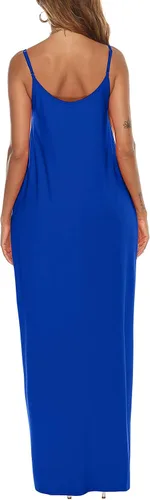Vista 5 de OFEEFAN - Maxivestido de verano para mujer, diseño con tirantes delgados y bolsillos.
