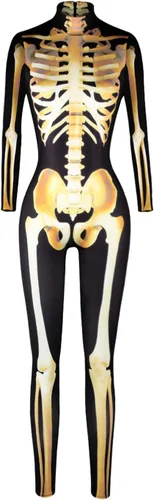 Vista 3 de Disfraz de esqueleto de Halloween para mujer, disfraz de calavera aterradora, traje ajustado