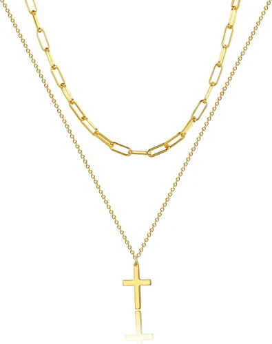 Vista 8 de VIROMY - Delicado collar de oro para mujer, chapado en oro de 14 quilates, collar de satélite de triple capa, collar de clip con cadena