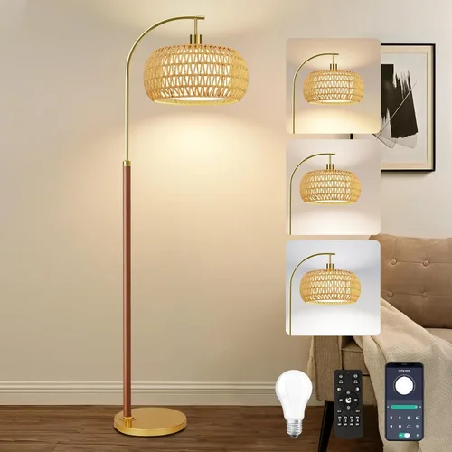 Vista 10 de ZECOXOL Lámpara de pie de arco para sala de estar, lámpara de pie moderna con control remoto, lámparas de pie de cristal regulables, lámpara de pie