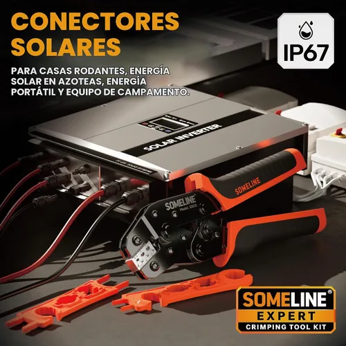 Vista 3 de Kit de herramientas de crimpado de conector solar SOMELINE, crimpador de 14-10 AWG para cables de panel solar, kit de herramientas con 12 pares