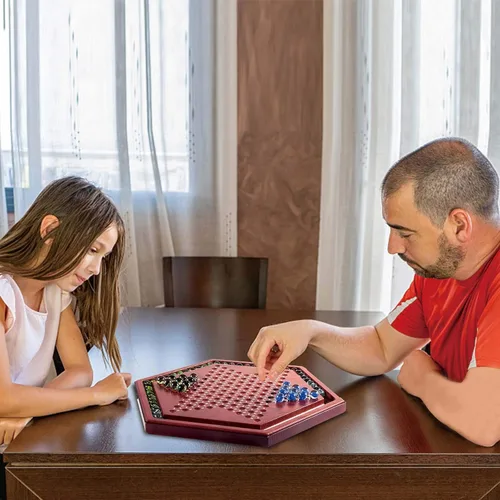 Vista 7 de AMEROUS Juego de mesa de damas chinas de madera de 13.6 pulgadas con 60 canicas de vidrio coloridas, juego de estrategia clásico para niños