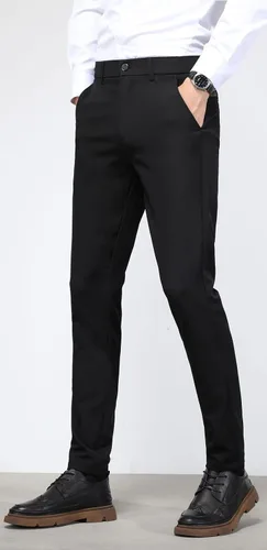 Vista 4 de Plaid&Plain Pantalones de vestir ajustados elásticos en 4 direcciones para hombre