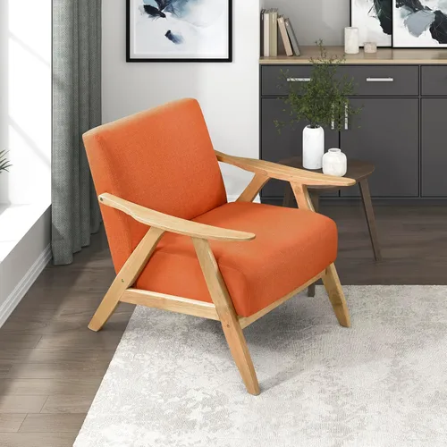 Vista 18 de Lexicon Silla de Acento Moderna de Mediados de Siglo con Marco de Madera Sólida en Acabado de Nogal, Sillón de Descanso con Brazos Tapizado