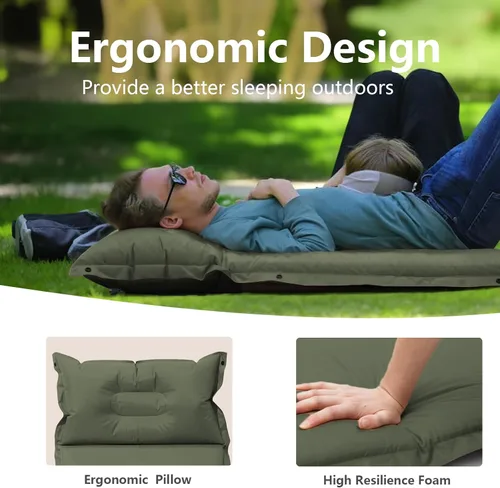 Vista 6 de BISINNA Colchoneta de dormir autoinflable, colchón de espuma gruesa con almohada para acampar, colchoneta de dormir aislada ligera para inflar