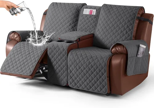 Vista 33 de KinCam Funda 100% Impermeable para Loveseat Reclinable con Consola, Fundas Antideslizantes para Sofá Reclinable de 2 Asientos, Funda para Sofá
