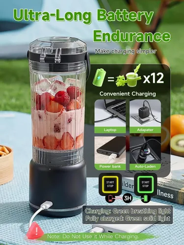 Vista 5 de Cordless Portable Blender for Smoothies, Shakes and Ice Crushing Black