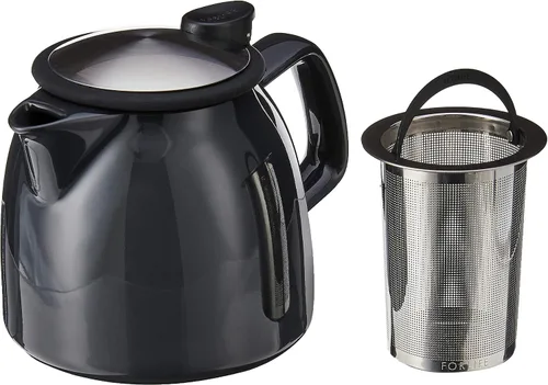 Vista 3 de FORLIFE Bell - Tetera de cerámica con infusor de cesta, 26 onzas/26.0 fl oz, grafito negro