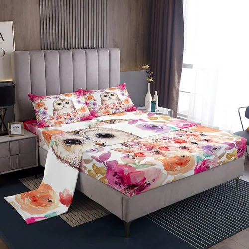 Vista 24 de Erosebridal Juego de sábanas de tamaño individual con diseño de gatos y gatos, con temática de animales, con flores coloridas, juego de sábanas