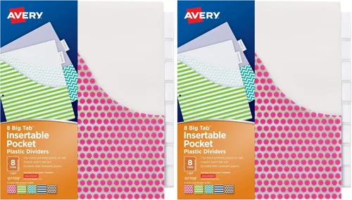 Vista 10 de Avery Big Tab 07709, juego de 8 separadores plásticos con bolsillos. Varios diseños de moda