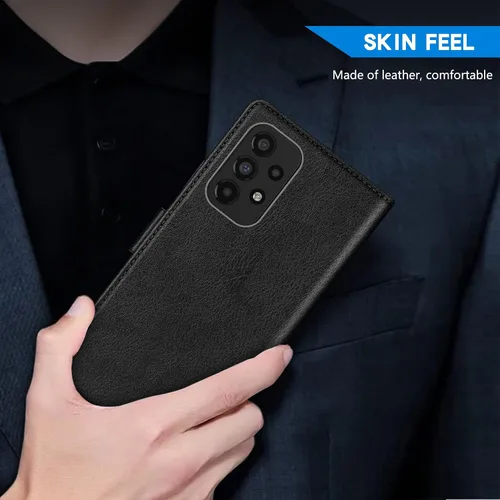 Vista 6 de ZZXX Funda tipo cartera para Samsung Galaxy A53 5G con bloqueo RFID, ranura para tarjetas, función atril, cierre magnético, funda protectora de Negro
