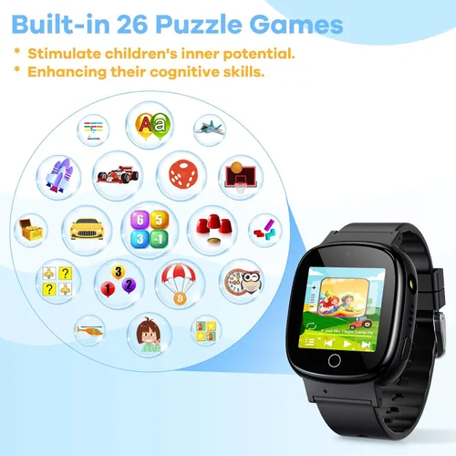 Vista 5 de Reloj inteligente para niños con 26 videojuegos, cámara selfie, reproductor de video, podómetro, cronómetro, reloj despertador, linterna, calendario