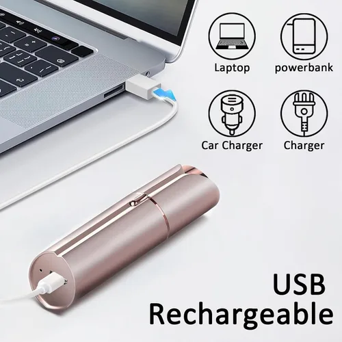 Vista 4 de Removedor de vello facial para mujer, dispositivo de depilación sin dolor portátil para mujer para labio, barbilla con USB recargable, oro rosa