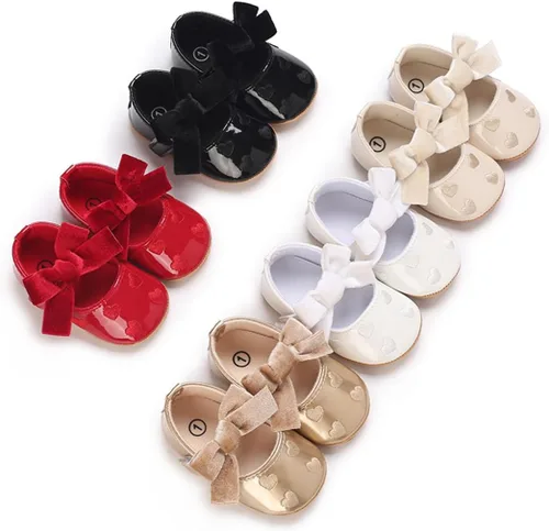 Vista 6 de COSANKIM Zapatos Mary Jane para bebé y niña, suela suave, con lazo, princesa, boda, antideslizantes, para bebé, para primera caminata, zapatos