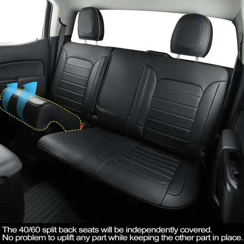Vista 7 de LUCKYMAN CLUB Fundas de asiento Chevy Colorado para camión de trabajo Crew Cab Z71 LT ZR2 2015-2022 con piel sintética (negro)
