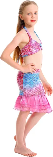 Vista 4 de DNFUN Mermaid Swimsuit for Girls Mermaid Bathing Suit Mermaid Skirt with Bikini