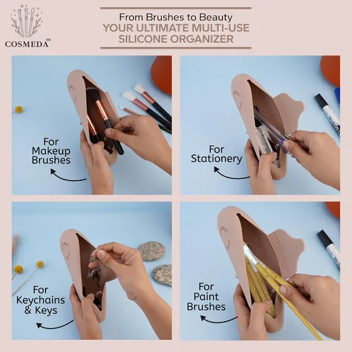 Vista 7 de Beauty Bloom - Soporte y organizador para brochas de maquillaje, silicona con hebilla, estuche de almacenamiento portátil para brochas de belleza