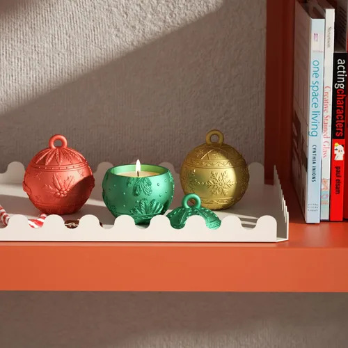 Vista 3 de BOOWAN NICOLE Vasos grandes de vela de luz de Navidad con moldes de silicona de tapa, moldes de silicona para tarro de vela de bola de Navidad