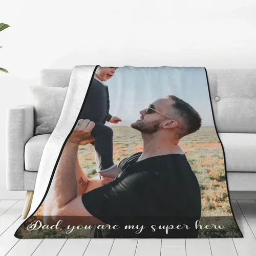 Vista 2 de Mantas personalizadas con fotos para mujeres y hombres, regalos de cumpleaños conmemorativos, manta personalizada de franela suave con mis propias