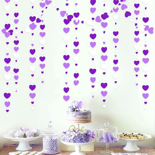 Vista 20 de 52 pies Guirnalda de corazón de amor dorado azul marino para decoración de fiesta del día de San Valentín Bandera de serpentina colgante azul real