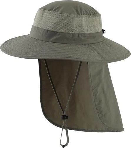 Vista 21 de Home Prefer Sombrero de sol UPF50+ de malla para exteriores, de ala ancha, con solapa para el cuello, sombrero de pesca para hombres y mujeres Verde