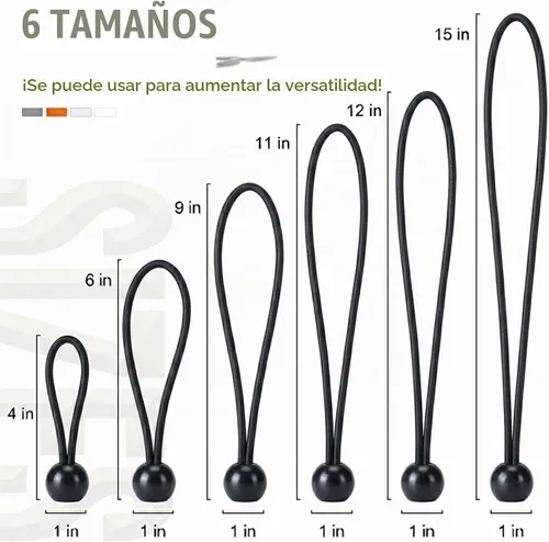 Vista 2 de Paquete de 30 cuerdas elásticas con bola, cuerdas elásticas resistentes de 4 pulgadas, lona de toldo con bolas elásticas para amarre de dosel