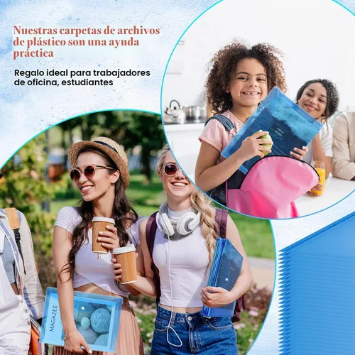 Vista 4 de Zhehao 100 sobres transparentes con cierre de botón a presión tamaño carta A4, carpeta de sobres de plástico de polietileno para documentos y Azul