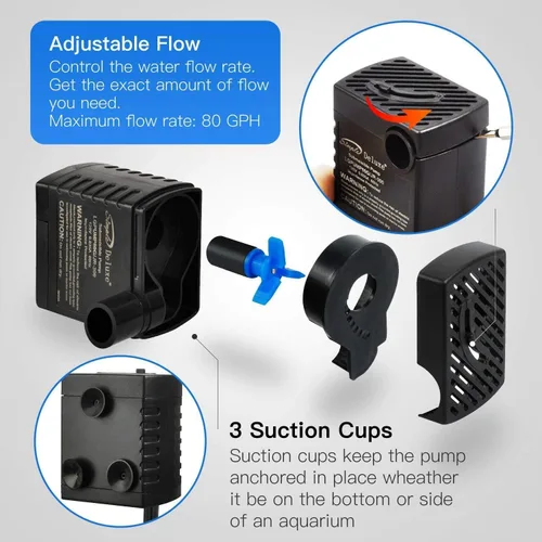 Vista 3 de Simple Deluxe 80 GPH Bomba de Agua Sumergible (300L/H, 3.6W), Bomba de Fuente Ultra Silenciosa con 2.6 pies, 2 Boquillas para Acuario, Piscina