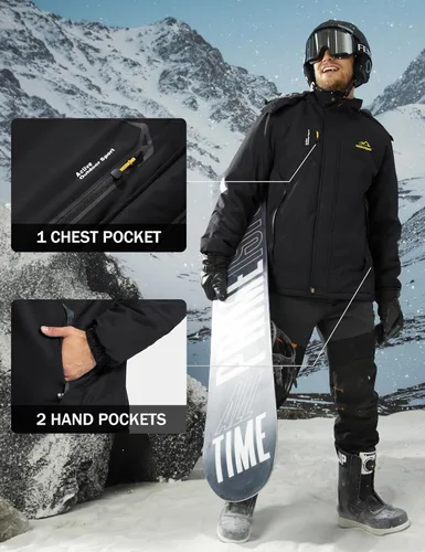 Vista 5 de MAGCOMSEN Chaqueta de esquí de invierno para hombre, chaquetas resistentes al agua y nieve, abrigos de forro polar cálido, para snowboard, trabajo