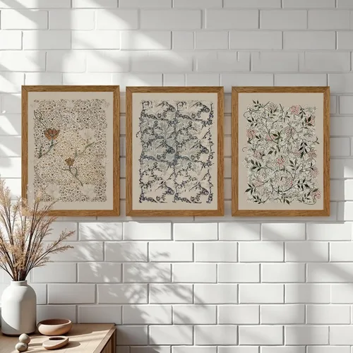 Vista 6 de Krtoni 3 piezas de arte de pared vintage enmarcadas de William Morris, impresiones de lienzo floral abstracto neutro, rústico, bohemio, flores