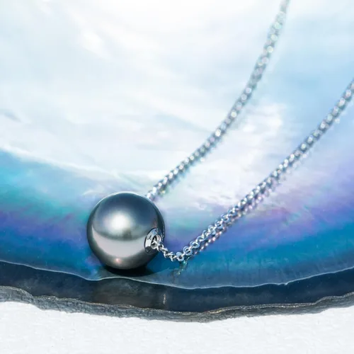 Vista 7 de Collar de perlas negras de Tahití genuinas de 9 a 0.551 in, perlas negras de Tahití de la naturaleza seleccionadas a mano de calidad AAA, colgante