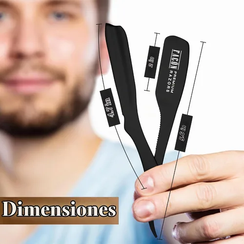 Vista 7 de Facón - Maquinilla de afeitar recta para hombre, kit profesional de afeitar de borde recto con 100 cuchillas, afeitadora barbero japonesa de acero