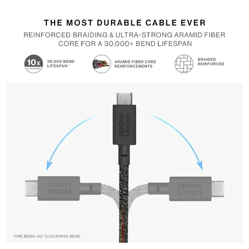 Vista 5 de Native Union Cable de correa XL de 100 W – Cable de carga USB-C a USB-C ultra fuerte de 10 pies para iPhone 17/17 Pro/17e, iPhone Air, MacBook Cosmos