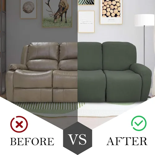 Vista 7 de JIVINER Fundas de sofá reclinable de 8 piezas, fundas elásticas de jacquard para sofá reclinable, fundas para sala de estar, protector suave de 3