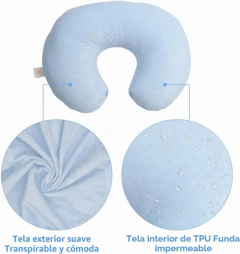 Vista 3 de LAT - Almohada de lactancia impermeable para lactancia, funda extraíble impermeable, almohadas ergonómicas para lactancia materna para bebés niños
