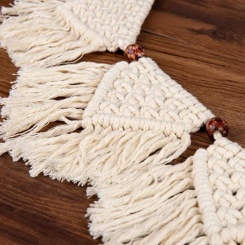 Vista 6 de Eiyye Paneles de flecos para colgar en la pared hechos a mano, guirnalda de pancarta, tapiz tejido de algodón, decoración de macramé bohemio