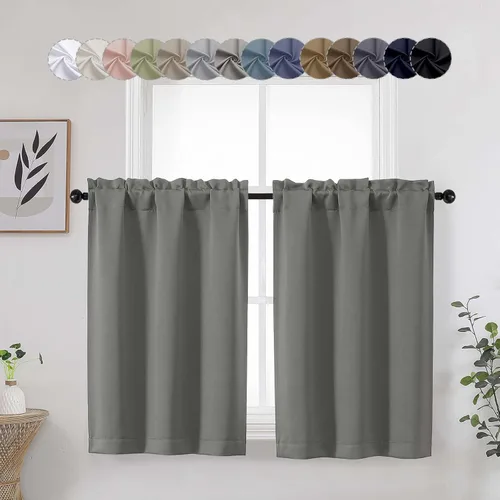 Vista 56 de Aqua Cafe - Juego de 2 paneles de cortinas opacas de 24 pulgadas de largo, con aislamiento térmico suave y sólido, para ventanas de baño, sótano