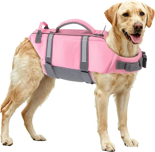 Vista 10 de EMUST Chalecos salvavidas para perros, chaleco flotante para canotaje con 2 Brillante rosa