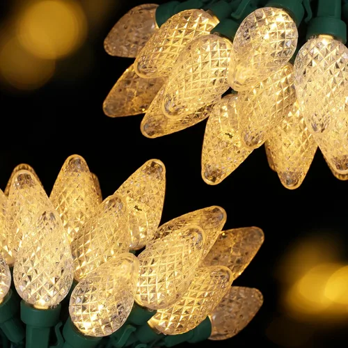 Vista 8 de Juego de 2 luces LED C7 de Navidad, 25.16 pies, 50 luces LED conectables para interiores y exteriores, luces navideñas rojas y blancas para casa