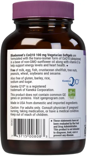 Vista 3 de Bluebonnet CoQ-10 Vegetarian Softgels, 100 mg, 60 Count