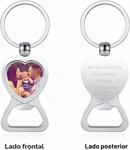 Vista 4 de PiercingJ Bottle Opener Keychain Personalized Picture Opener Keyring Accessories Gifts for Husband Dad Birthday Father's Day Imagen de corazón