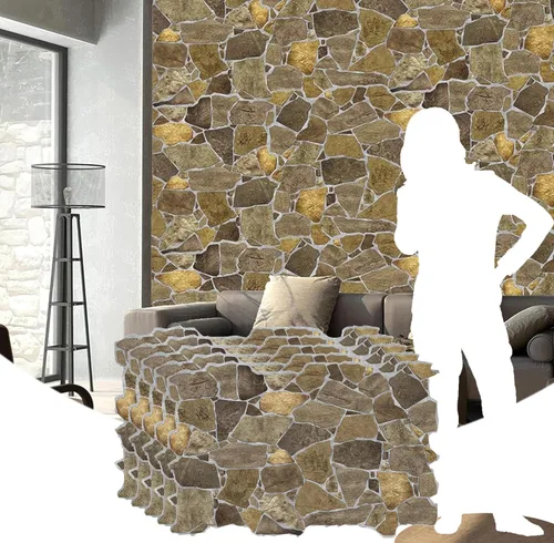 Vista 5 de Dundee Deco Paneles de pared 3D de piedra sintética de PVC marrón, 3.2 pies x 2.1 pies (98cm x 63cm), diseño de interiores, decoración de paneles