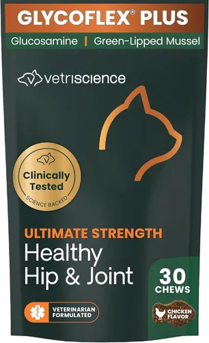 Vista 16 de VetriScience Laboratories GlycoFlex 3, Suplemento para cadera y articulaciones de gatos, 60 pastillas de tamaño masticable